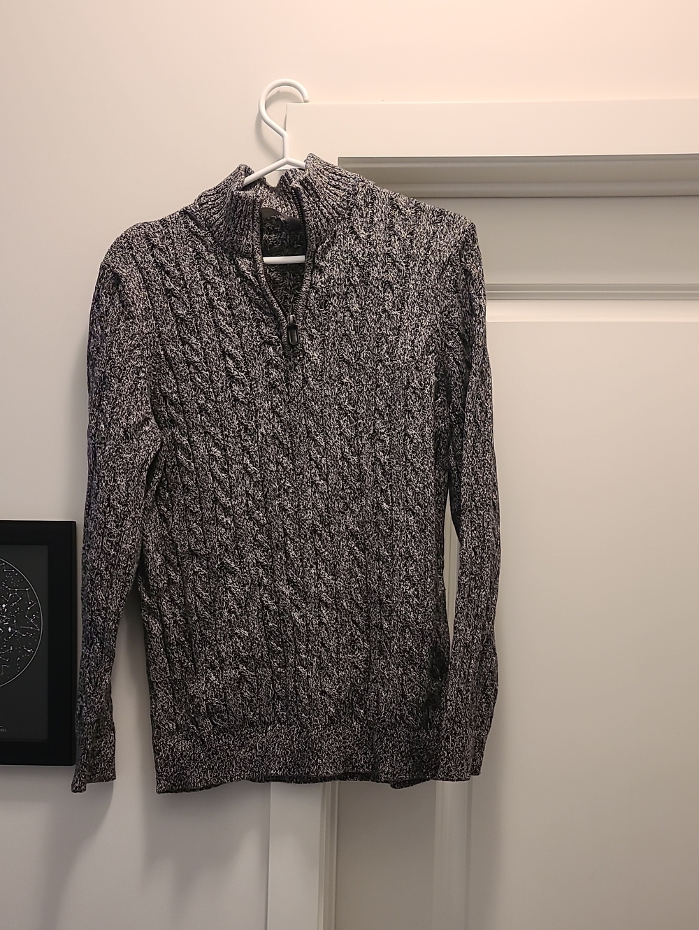 Denver Hayes Men's Marled Gray 1/4 Zip-Front Cable Knit Sweater